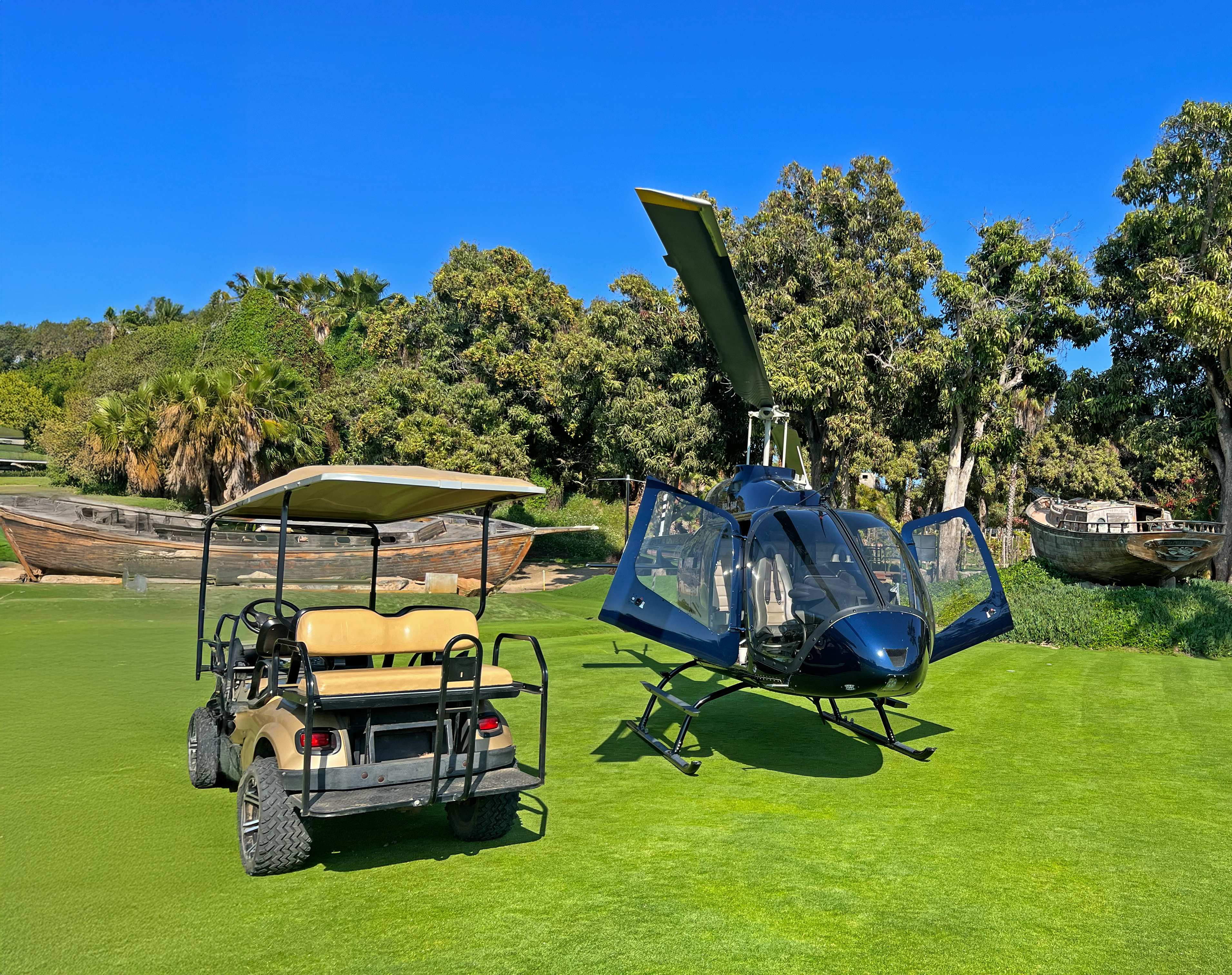 Helicopter ready to board for a sunrise tour of Todos Santos